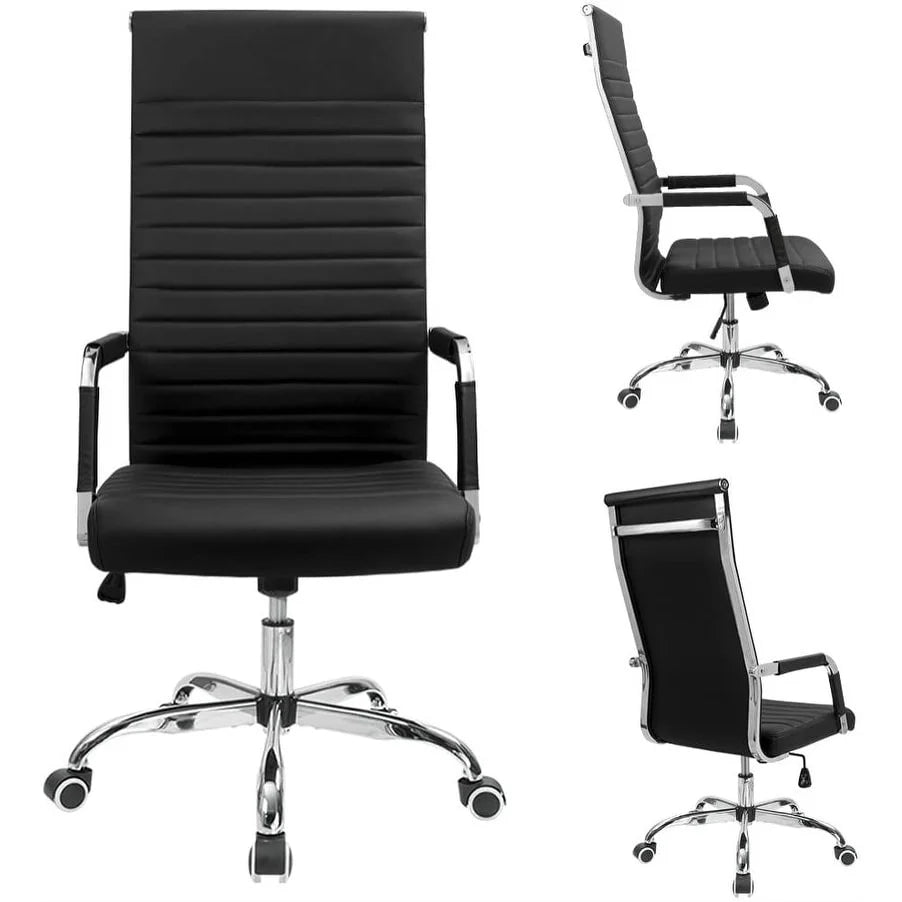 Ribbed High Back PU Leather Office Chair, 3.15-Inch Pad, 19.7 x 19.1 Inch Seat, 18.1 x 29.6 Inch Back, 16.7-19.9 Inch Height, 320 Lb