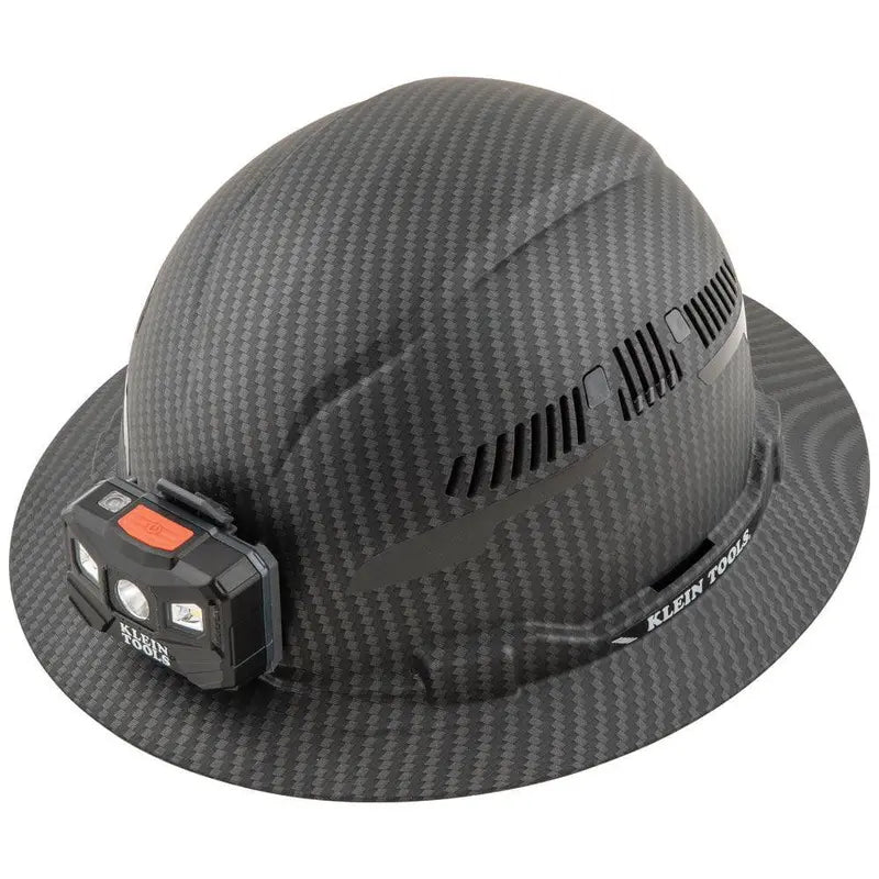 Klein Tools Premium KARBN Full Brim Hard Hat With Vents And Rechargeable Headlamp, Black - 60347
