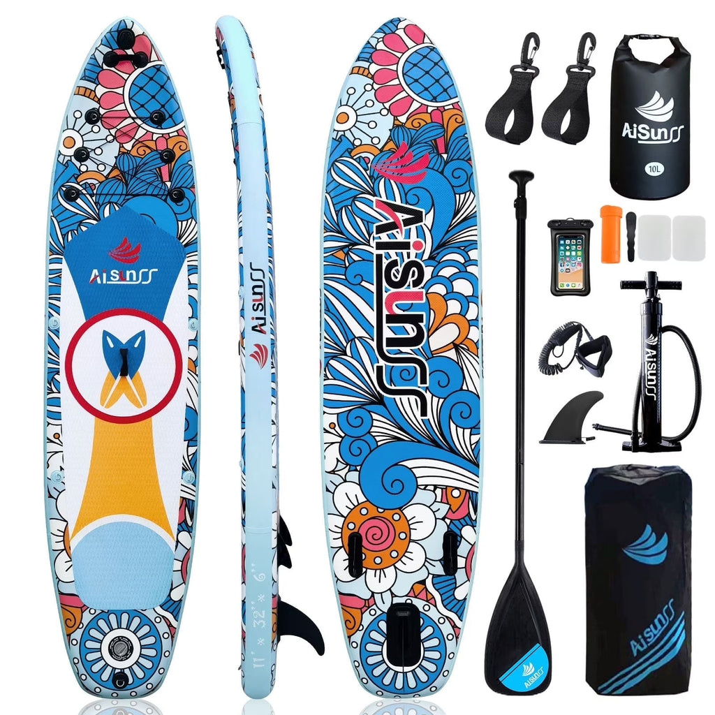 AISUNSS Inflatable Stand Up Paddle Board 11ft Fishing SUP With Accessories