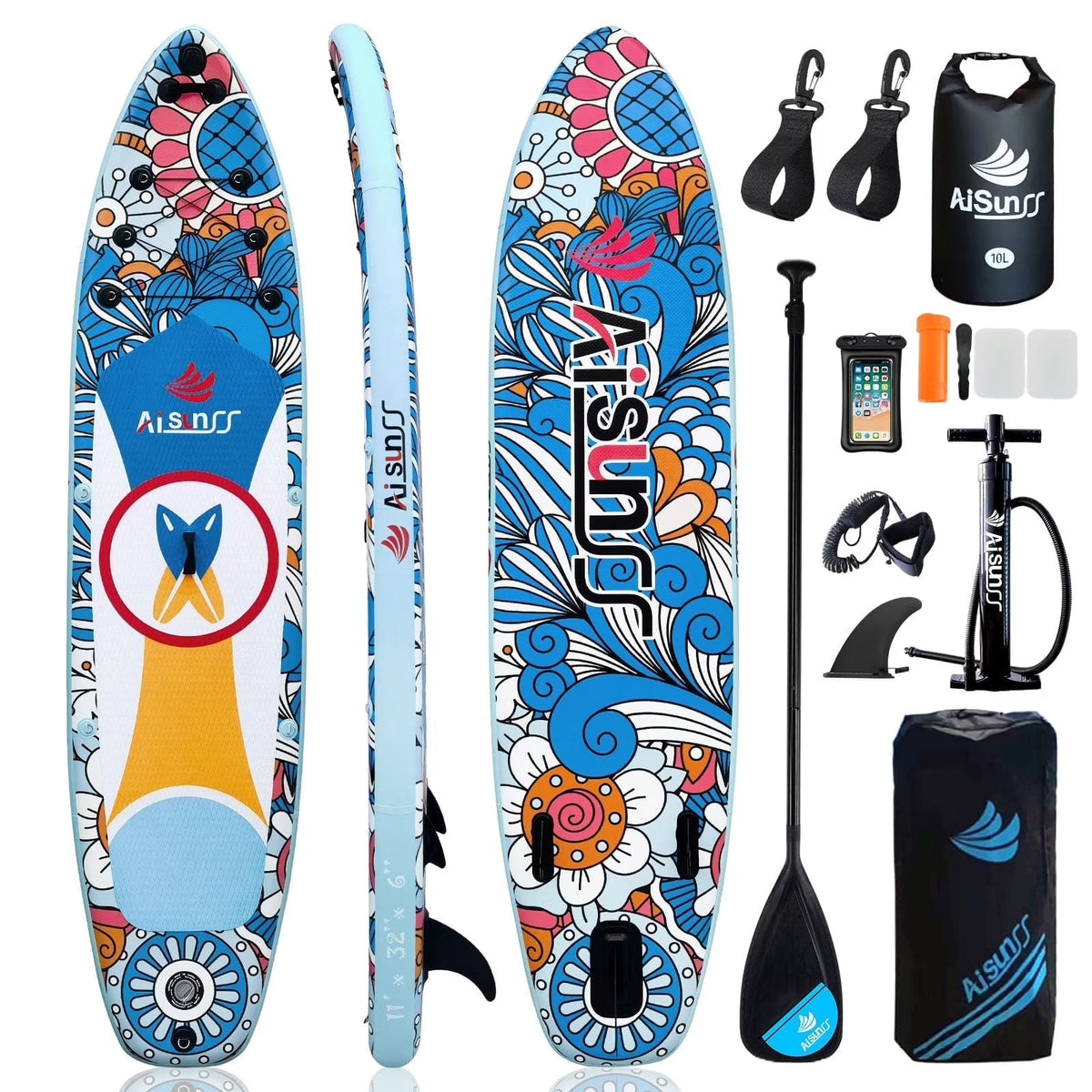 AISUNSS Inflatable Stand Up Paddle Board 11ft Fishing SUP With Accessories
