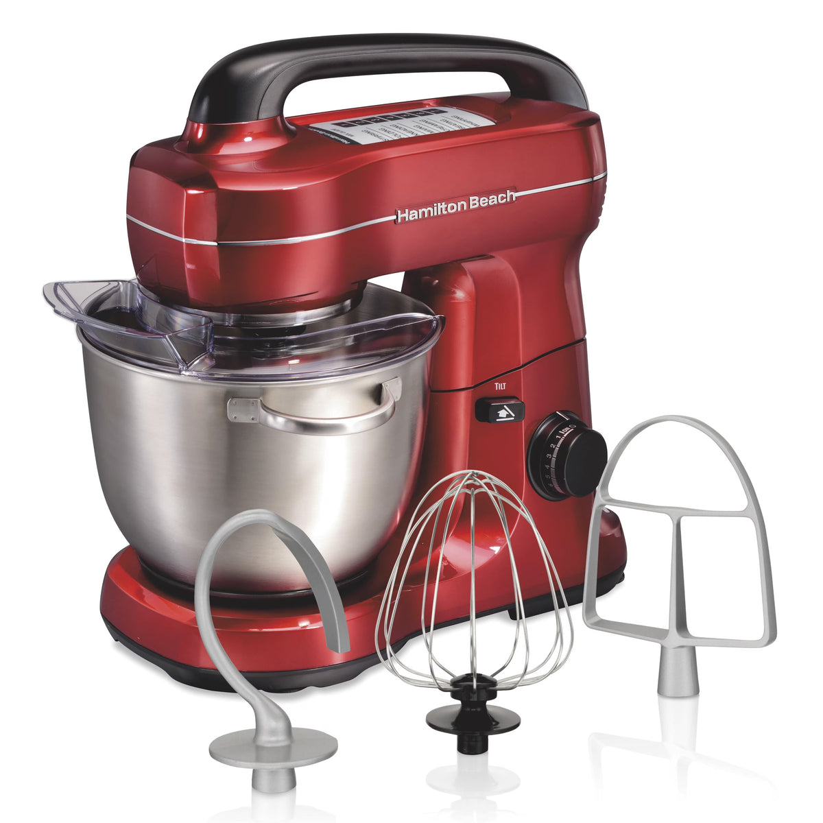 Hamilton Beach 4 Quart 7-Speed Tilt-Head Stand Mixer With Dough Hook, Whisk And Flat Beater - Black