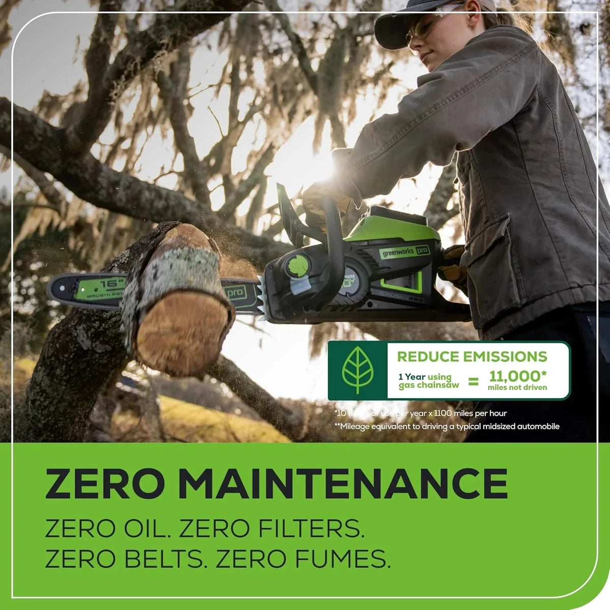 Greenworks 40V 16 inch Brushless Cordless Chainsaw With 4.0Ah Battery And Charger