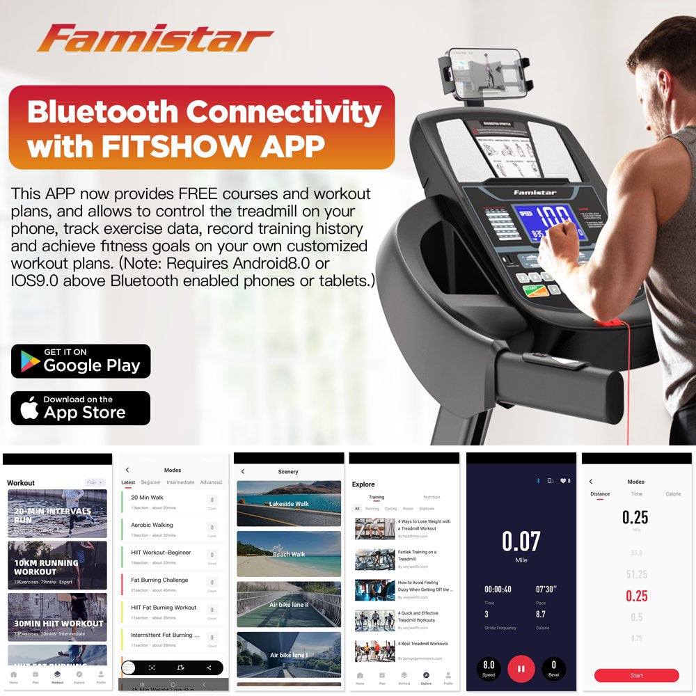 Famistar Folding Treadmill With 15 Levels Auto Incline, 300LB Capacity And 10MPH Speed