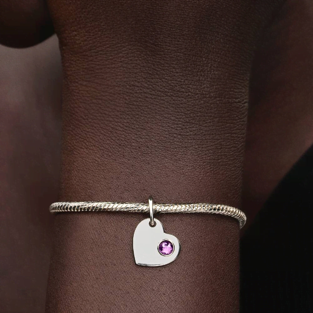 Engravable Heart Purple Stone Dangle Charm