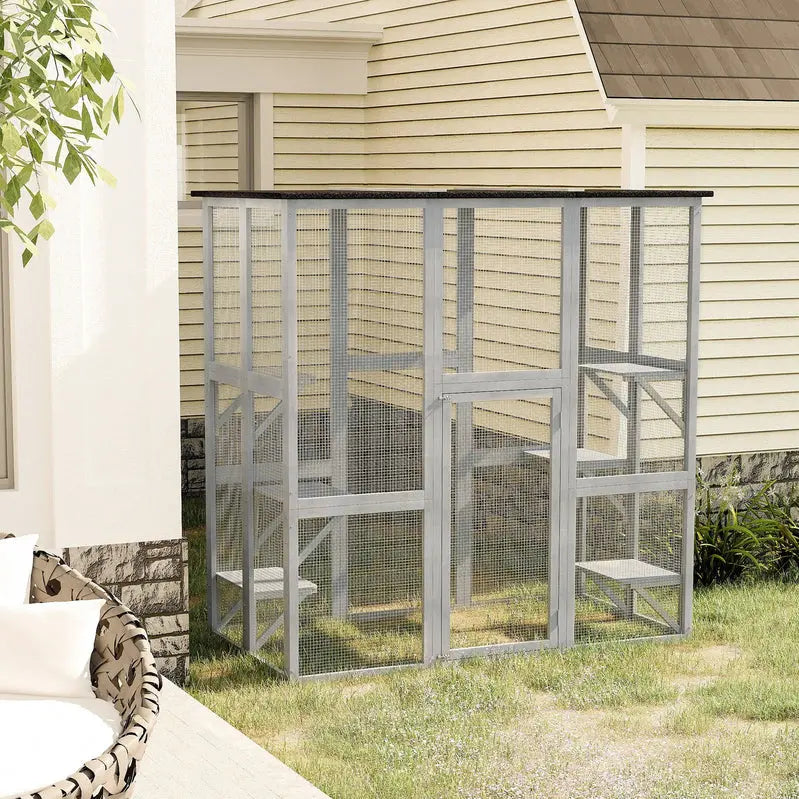 PawHut Wooden Catio Enclosure With 6 Platforms, 71 In. x 38.5 In. x 71 In.
