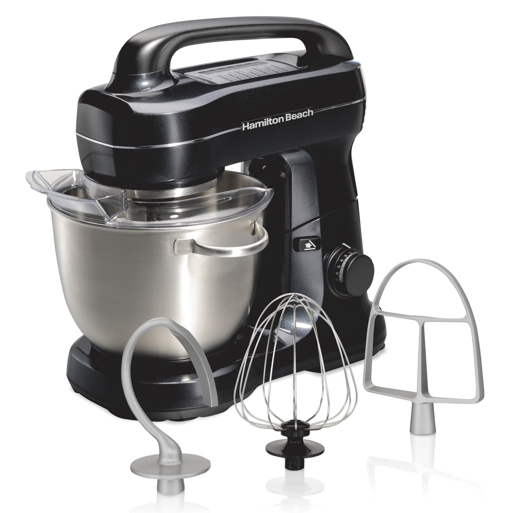 Hamilton Beach 4 Quart 7-Speed Tilt-Head Stand Mixer With Dough Hook, Whisk And Flat Beater - Black