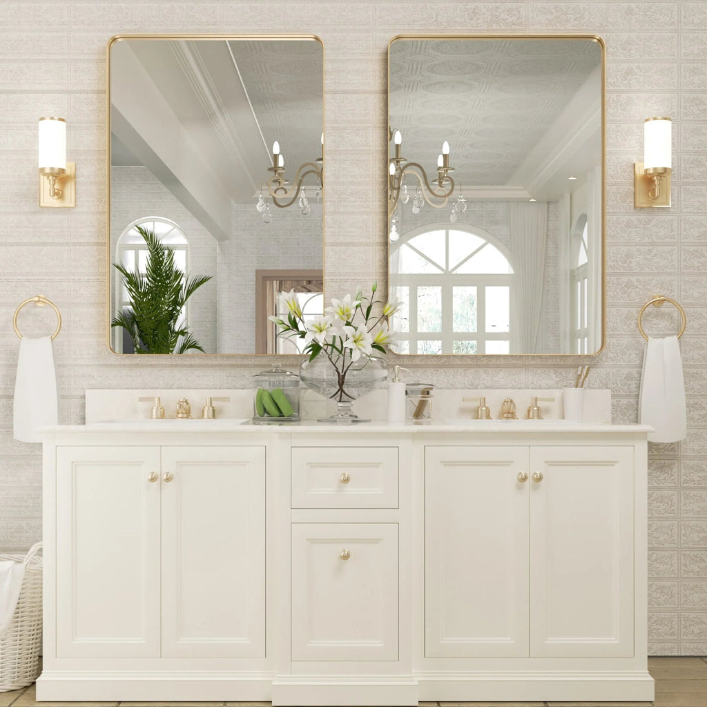 Framed Wall Vanity Mirror With Rounded Corners, 1 Piece