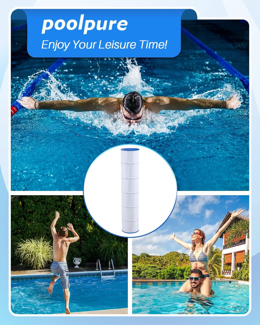 POOLPURE Pool Filter Cartridge 4-Pack 130 Sq Ft 32 1/16in x 7in - PLFPCC130