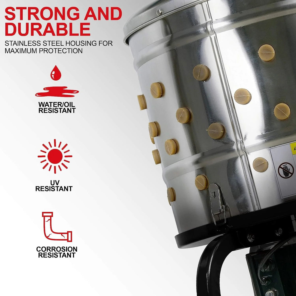 1 HP Electric Chicken Plucker, Stainless Steel, 120VAC, 800W, 280 RPM, 20-Inch Drum, 92 Soft Fingers
