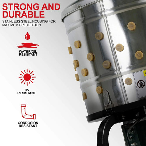 1 HP Electric Chicken Plucker, Stainless Steel, 120VAC, 800W, 280 RPM, 20-Inch Drum, 92 Soft Fingers