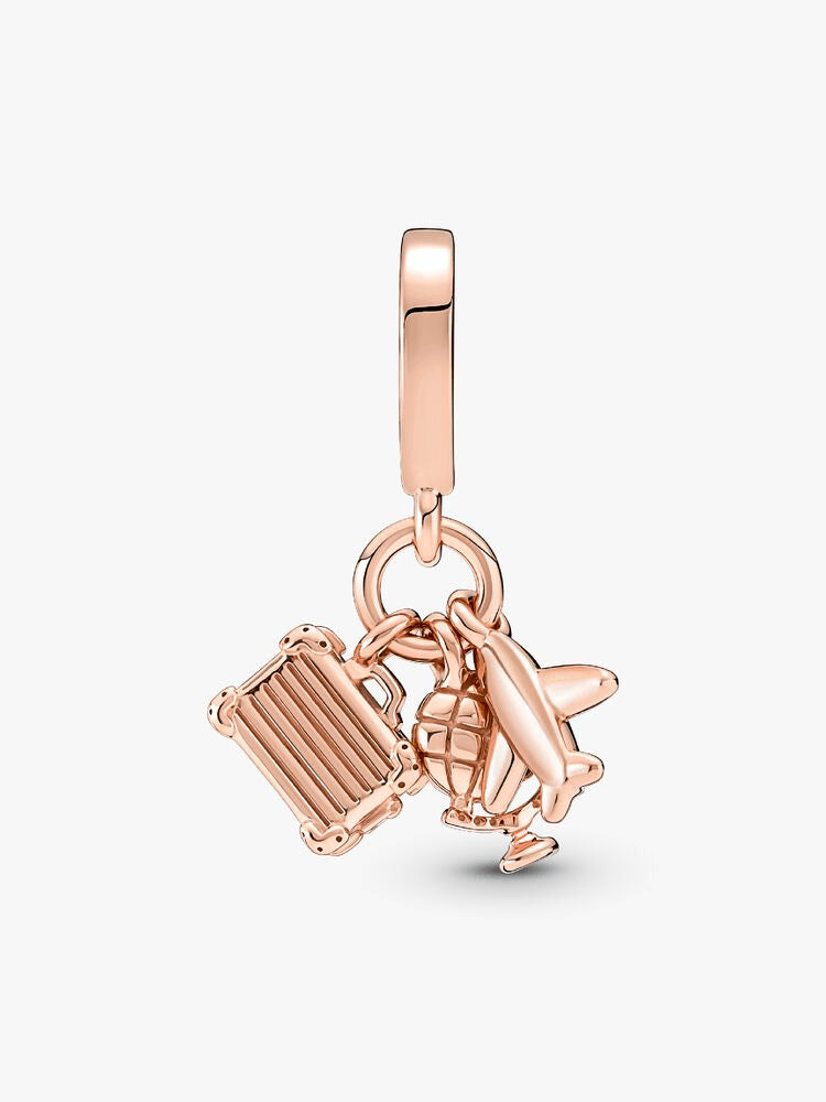 Airplane, Globe & Suitcase Triple Dangle Charm