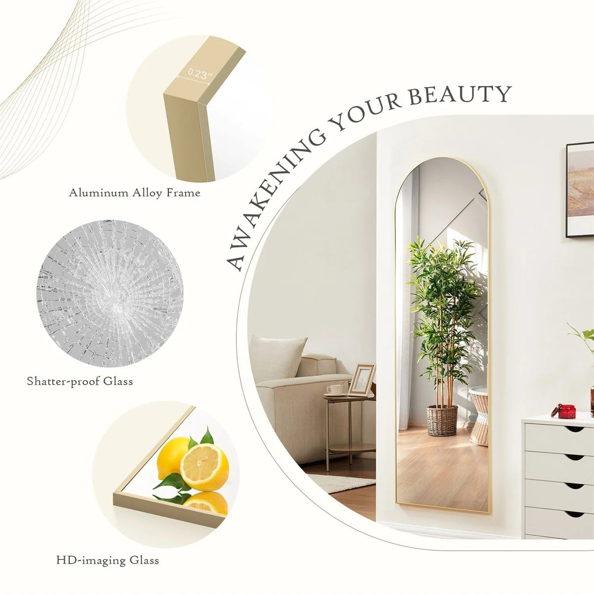 Full-Length Floor Mirror With Stand, Aluminum Alloy Frame - 71x30