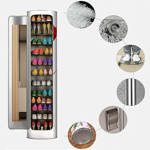Large-Capacity Multi-Layer Rotating Disinfection Shoe Cabinet With Mirror And Deodorizer - Sizes 66-5 Or 77-6