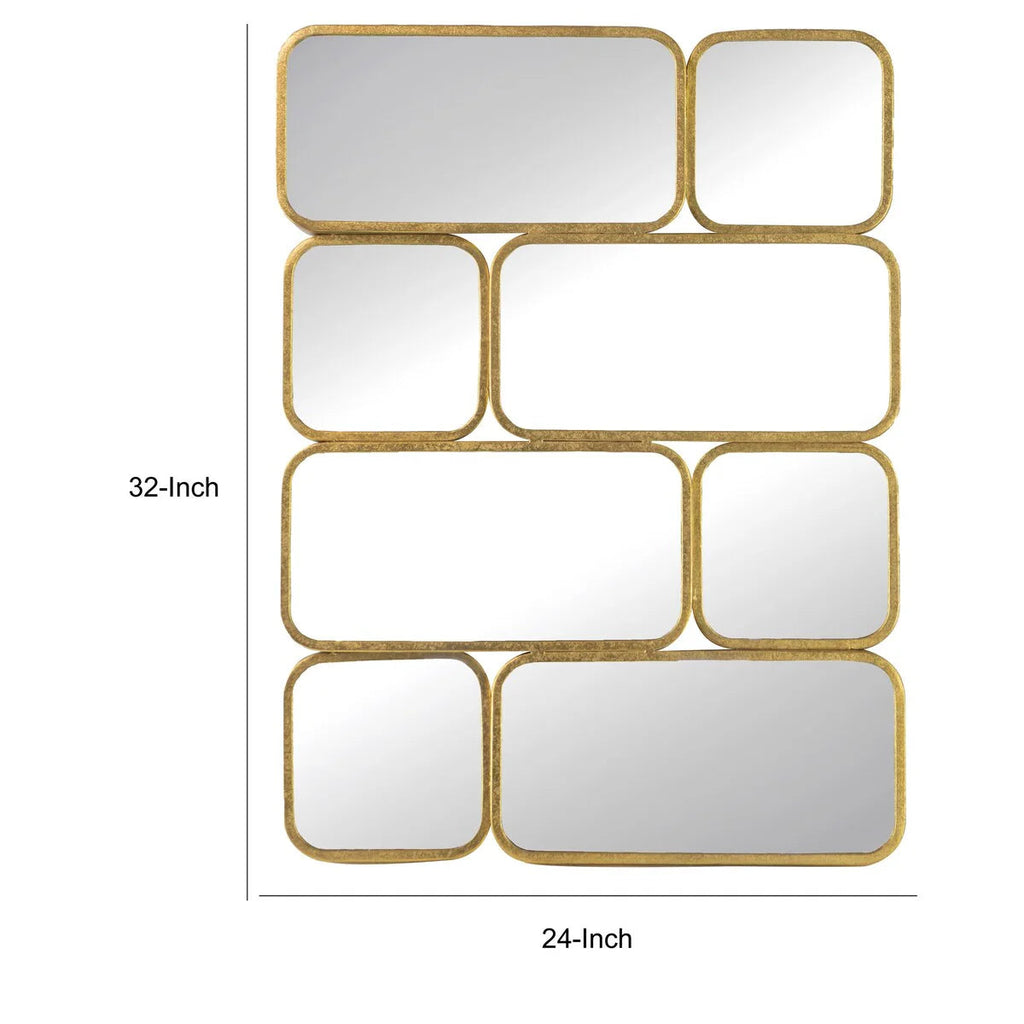 32 Inch Wall Decor Mirror With 8 Gold Finish Curved Metal Frames