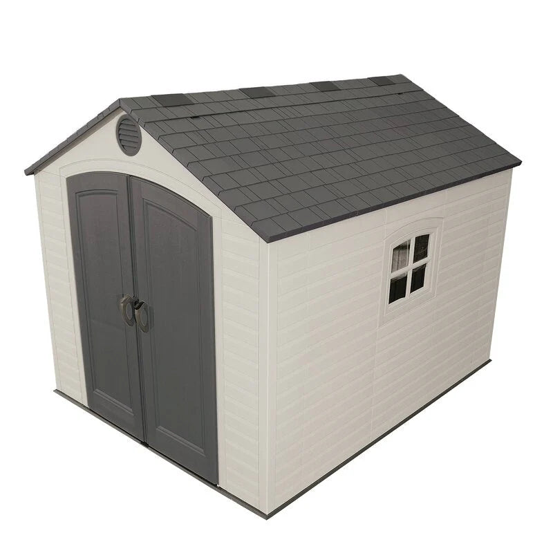 Plastic Traditional Storage Shed 8 Ft W x 10 Ft D, Desert Tan And Dark Brown