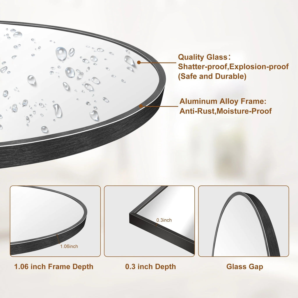 Arched Full Length Floor Mirror With Aluminum Alloy Frame - 65x22, 71x24, 71x28, 71x32