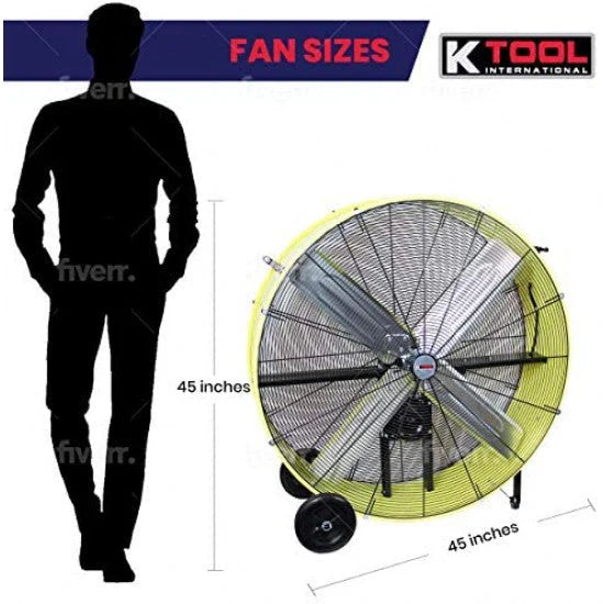 K Tool International 42 in Belt Drive Drum Fan, 2-Speed, Safety Yellow - KTI77743