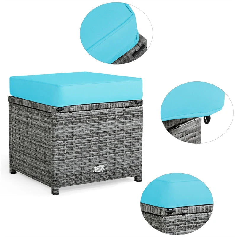 7-Piece Rattan Patio Dining Set With 3 Corner Chairs, 3 Ottomans And Table