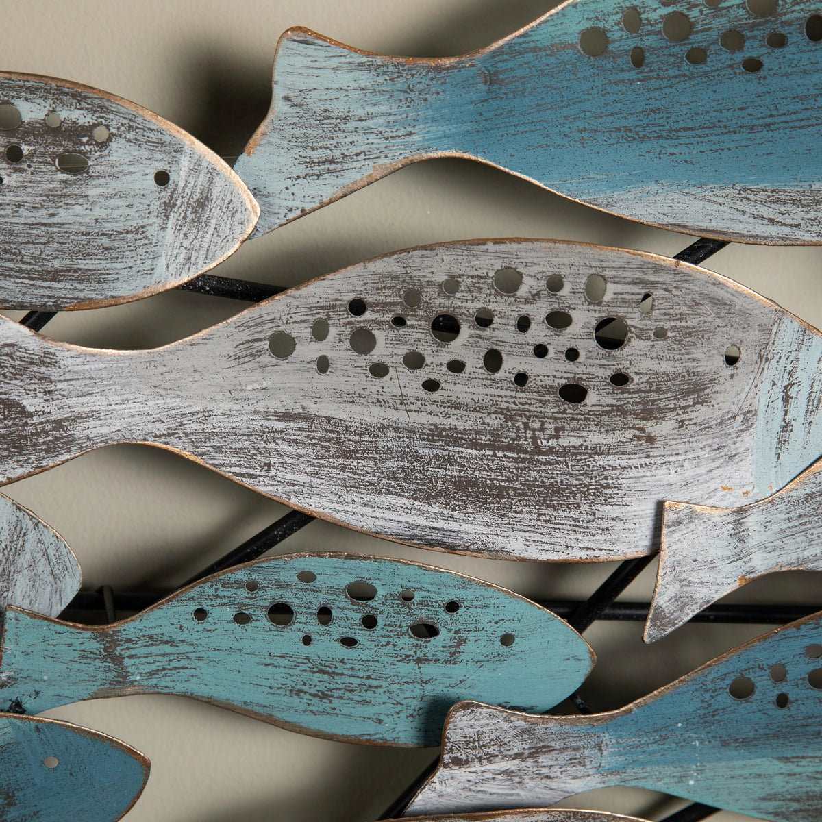 Metal Fish Wall Sculpture, Blue And Aqua, 35.75 Inches H x 14.75 Inches W x 1.75 Inches D