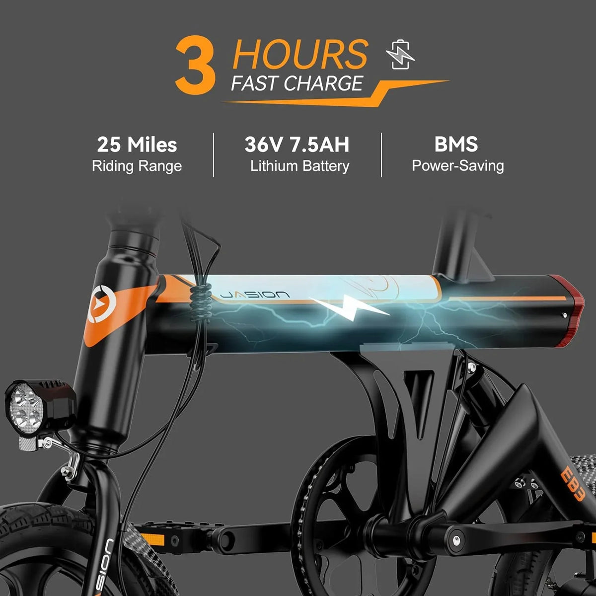Jasion 14 Inch Folding Electric Bike, 21 Mph, 500W Peak Motor, 270Wh Battery - EB3