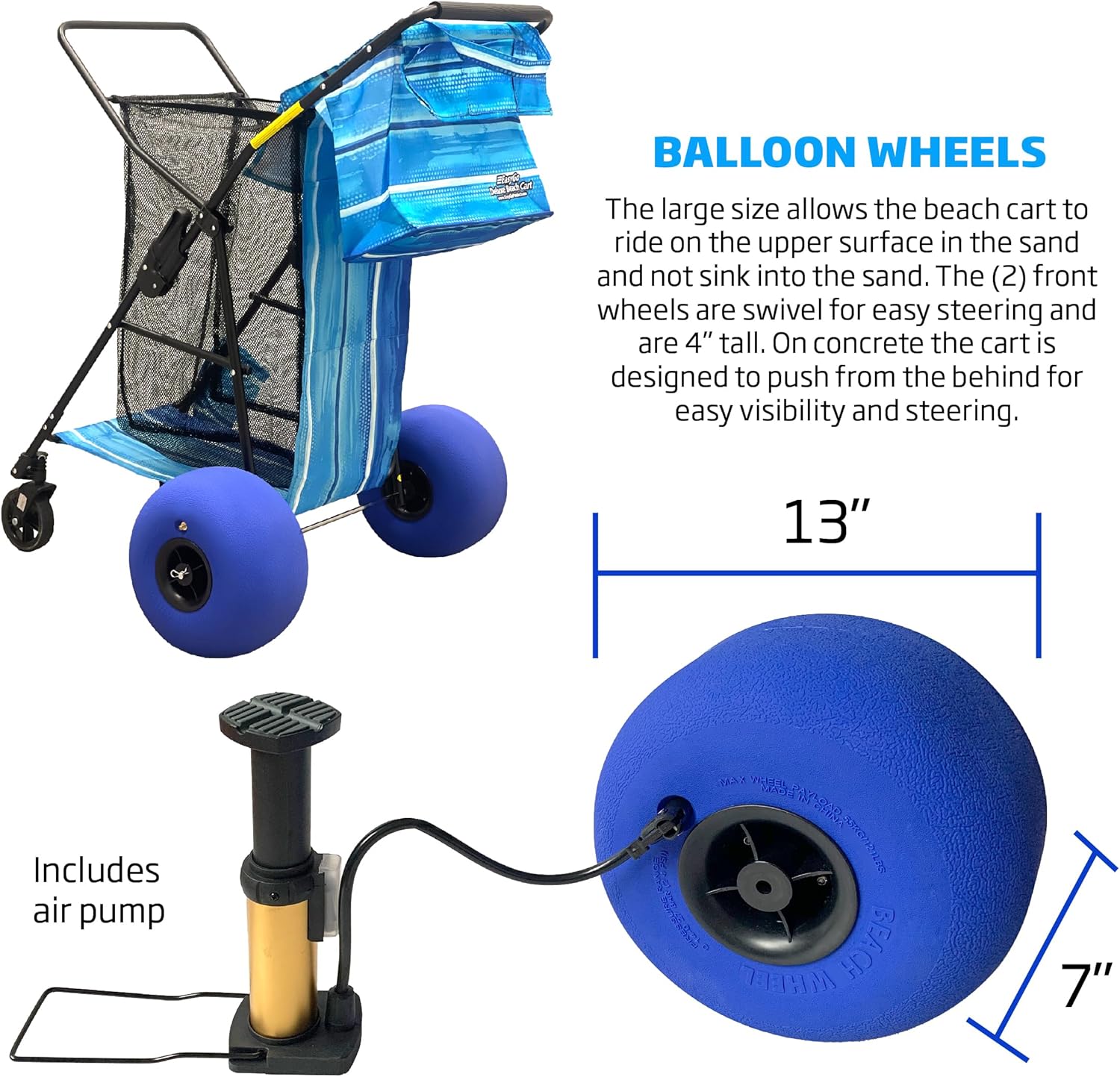beach-cart-deluxeheavy-duty-folding-utility-wagon-with-13-balloon-wheels-removable-bag-blue-striped-holds-4-chairs-umbrella-2036