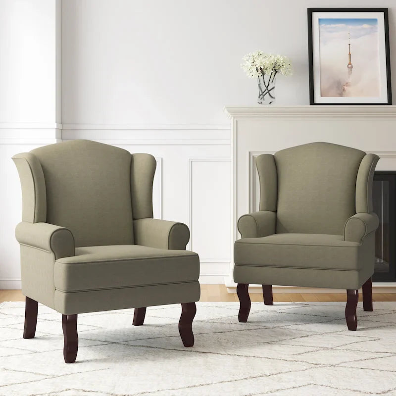 Traditional Wingback Upholstered Accent Chairs, Set of 2, 31 W x 31.8 D x 42.9 H