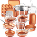 Gotham Steel Hammered 20 Pc Ceramic Nonstick Cookware Set, Copper