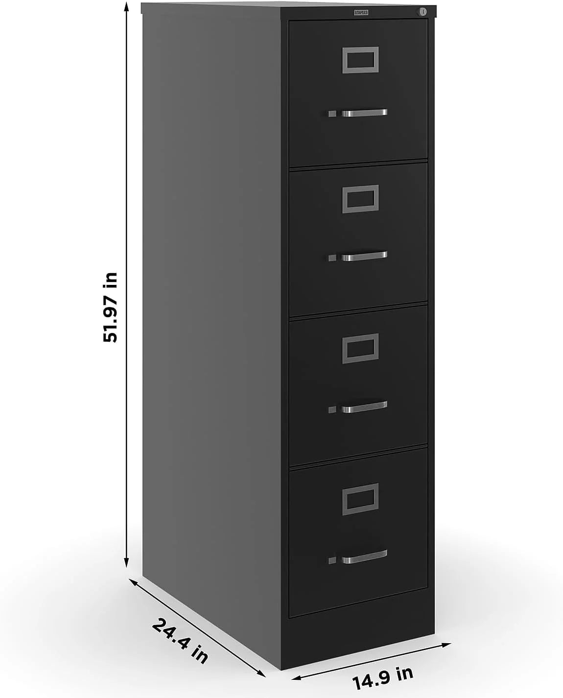 STAPLES 4-Drawer Lockable File Cabinet, Black, 25 in D x 15 in W
