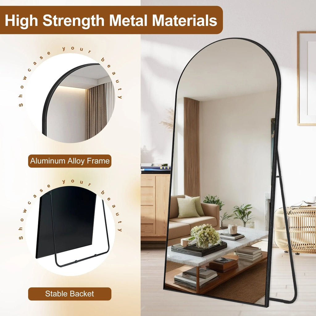 Arched Full Length Floor Mirror With Aluminum Alloy Frame - 65x22, 71x24, 71x28, 71x32