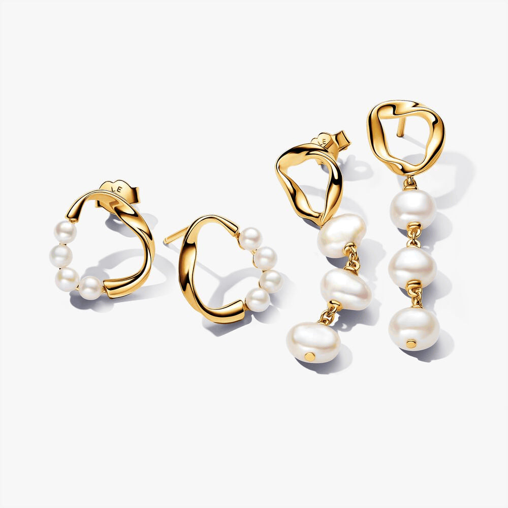 PANDORA ESSENCE Organically Shaped Pearl Circle Earring Stack