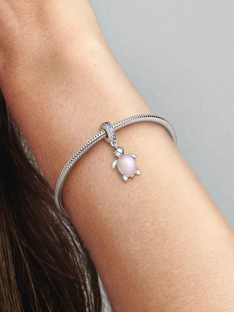 Murano Glass Pink Sea Turtle Dangle Charm