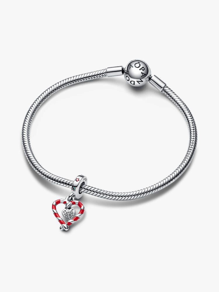 Double Candy Cane Heart Christmas Dangle Charm