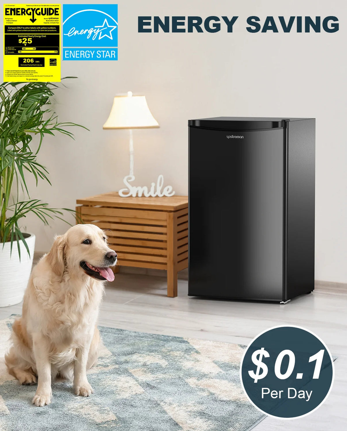 Upstreman 3.2 Cu.Ft. Single Door Mini Refrigerator With Freezer - BR321