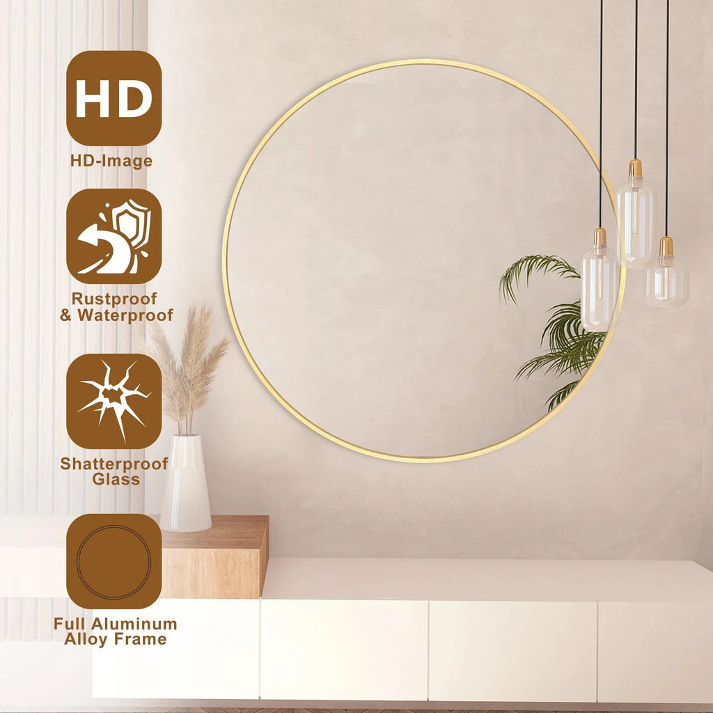Round Bathroom Vanity Mirror, 24x24 / 36x36, Black, Brushed Gold or Silver
