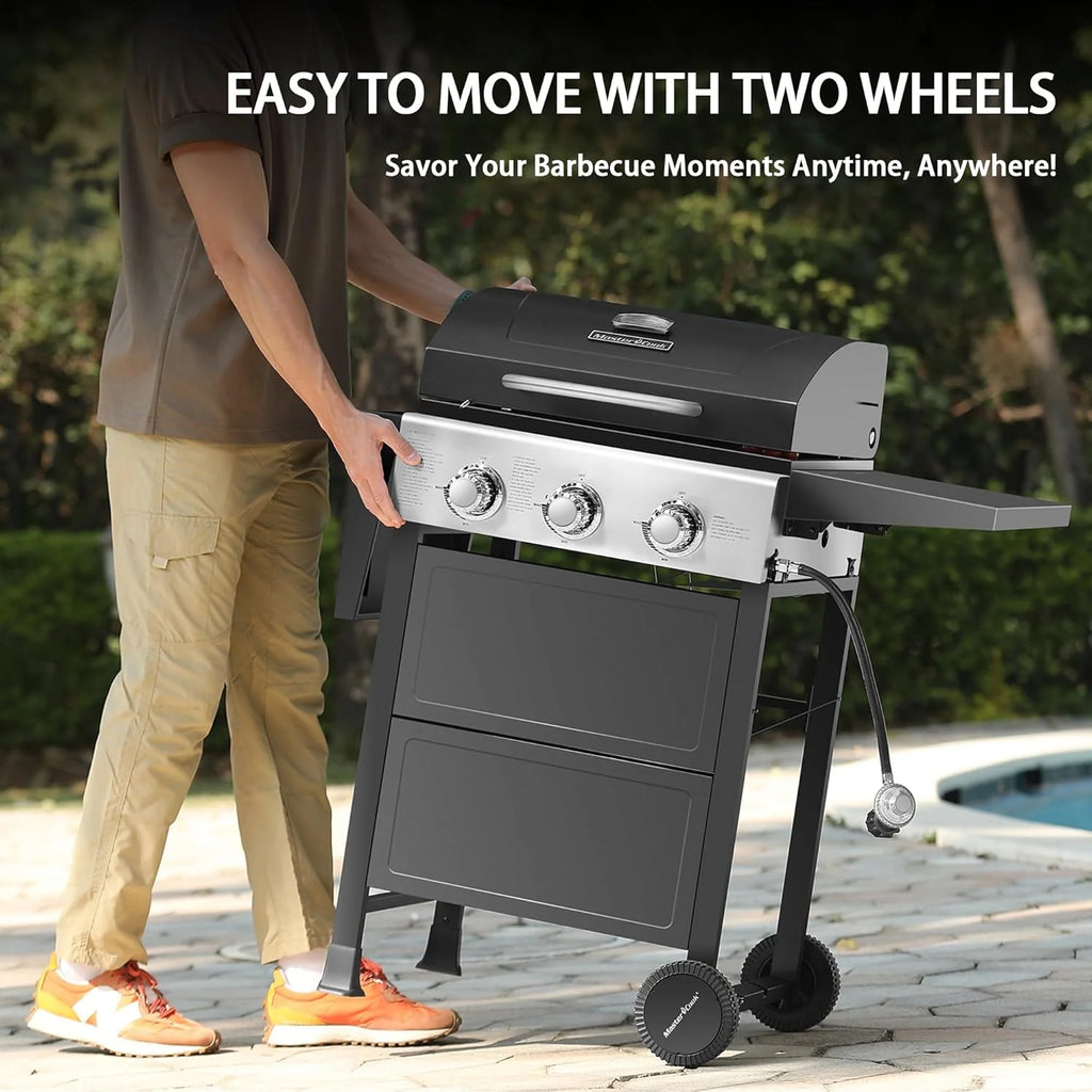 MASTER COOK 3-Burner Propane Gas Grill, 30,000 BTU, Black