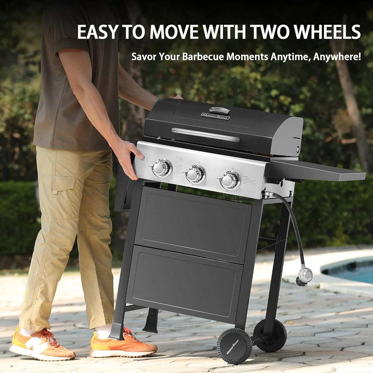 MASTER COOK 3-Burner Propane Gas Grill, 30,000 BTU, Black