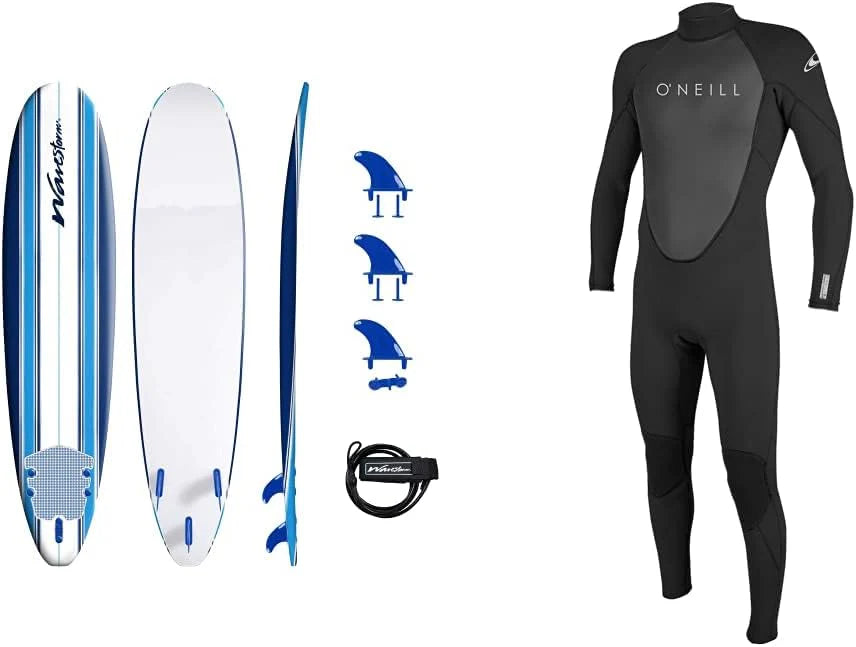 8ft Soft Top Foam Surfboard, EPS Core, 3 Stringers, Wax-Free Longboard, 200lb Capacity