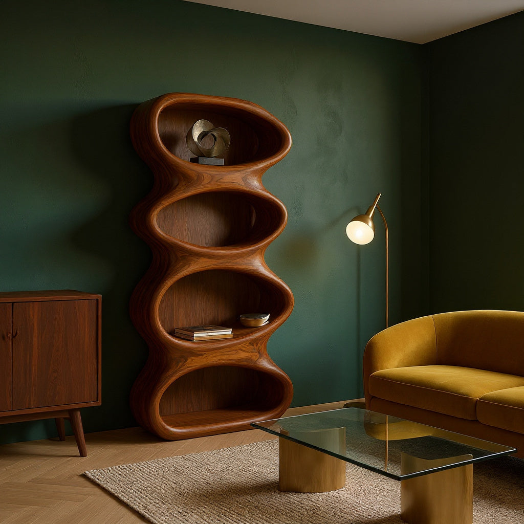Biomorphic Wooden Bookshelf For Modern Living Room