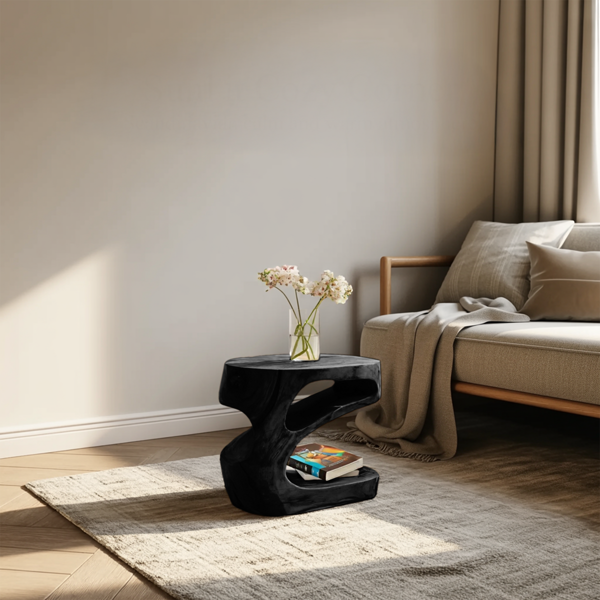 Artistic Side Table With Storage Shelf For Living Room