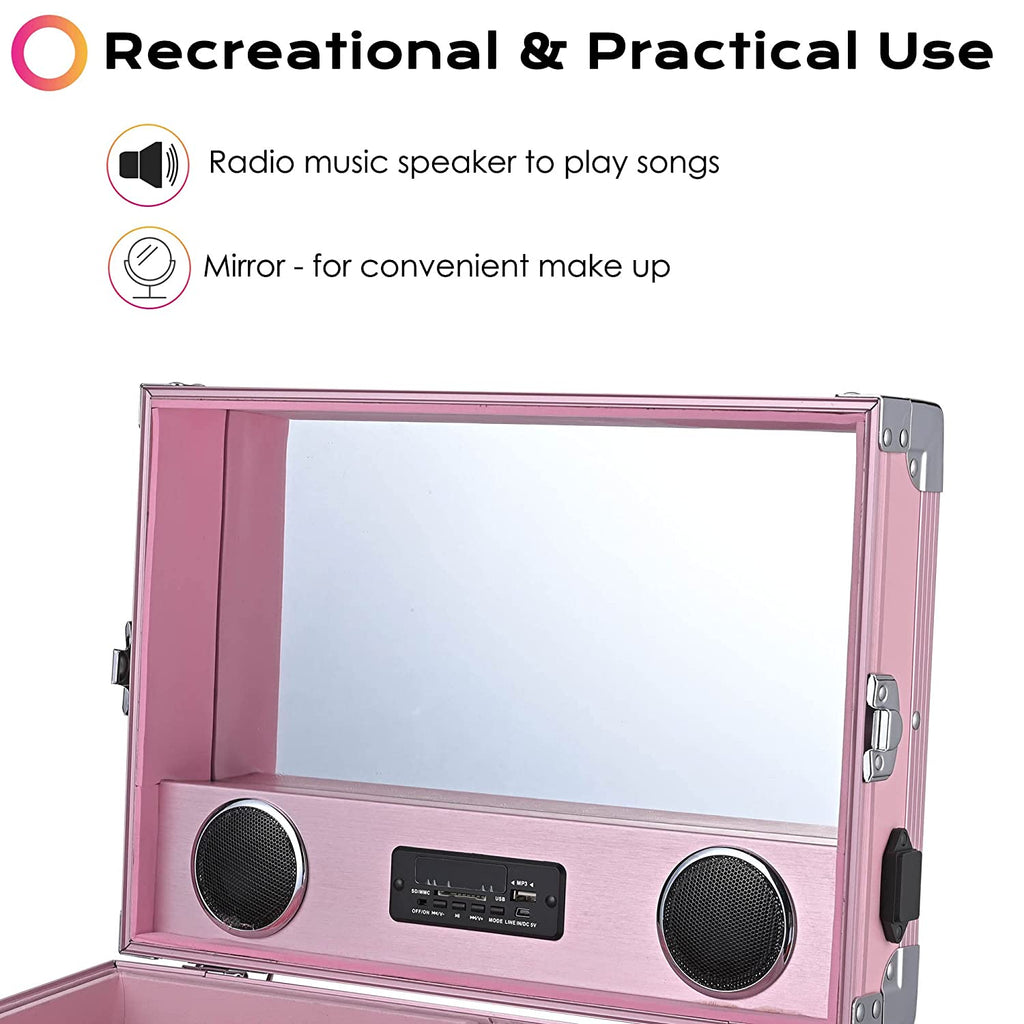 byootique-portable-pink-rolling-makeup-train-case-with-mirror-4-drawers-bluetooth-speaker-5261