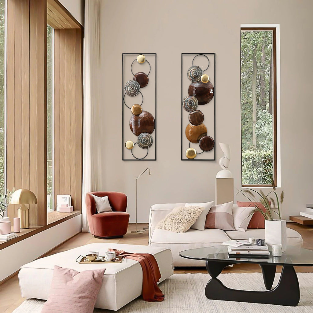 Metal Wall Decor Set, Gold And Brown, 2 Panels, 36.1 in H x 11.8 in W x 1.4 in D