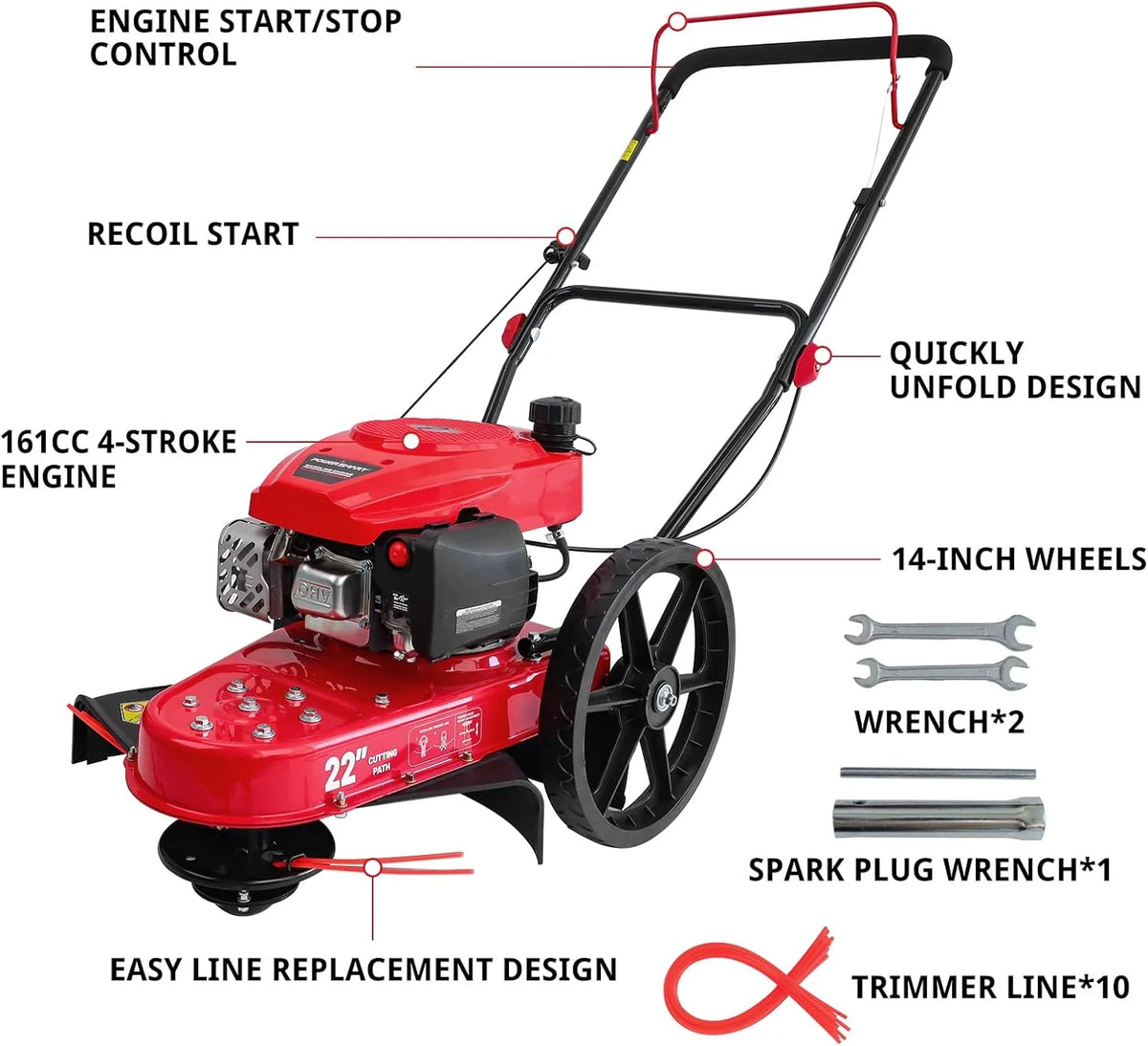 Gas Walk-Behind String Trimmer 22-Inch With High Wheels - DB6222
