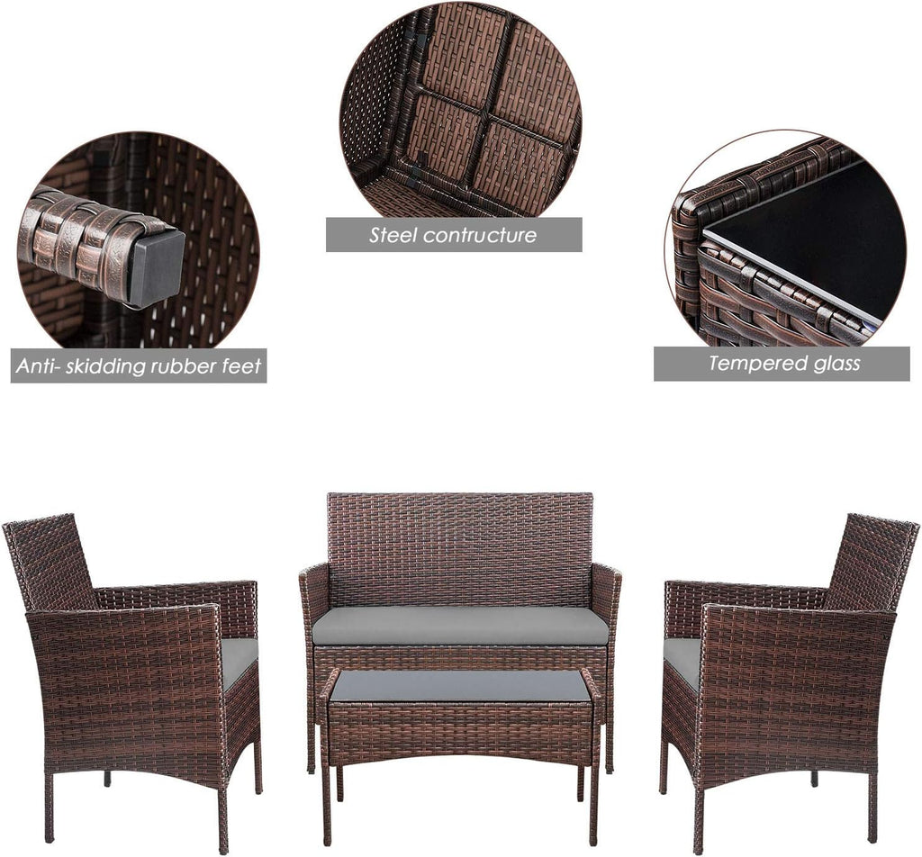 4-Piece Patio Rattan Wicker Furniture Set - T-LCRF834M18