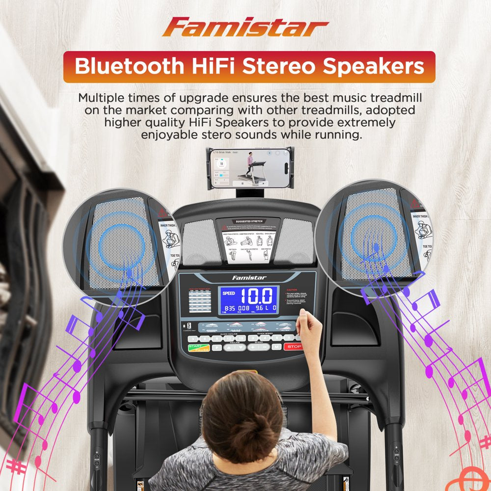 Famistar Folding Treadmill With 15 Levels Auto Incline, 300LB Capacity And 10MPH Speed