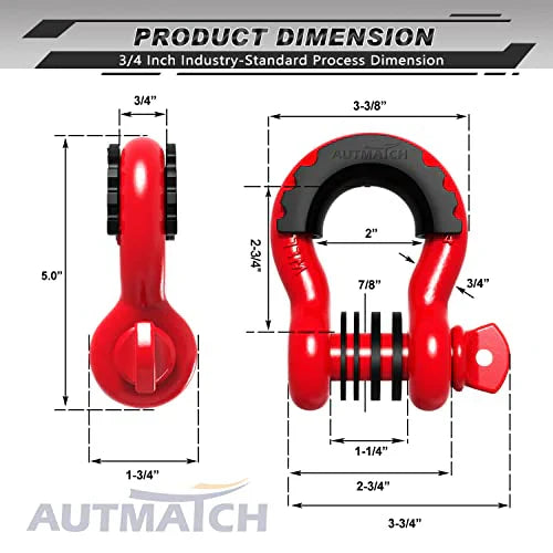 AUTMATCH 3/4 in D Ring Shackles, 2 Pack, 41,887 lbs Break Strength With 7/8 in Screw Pin