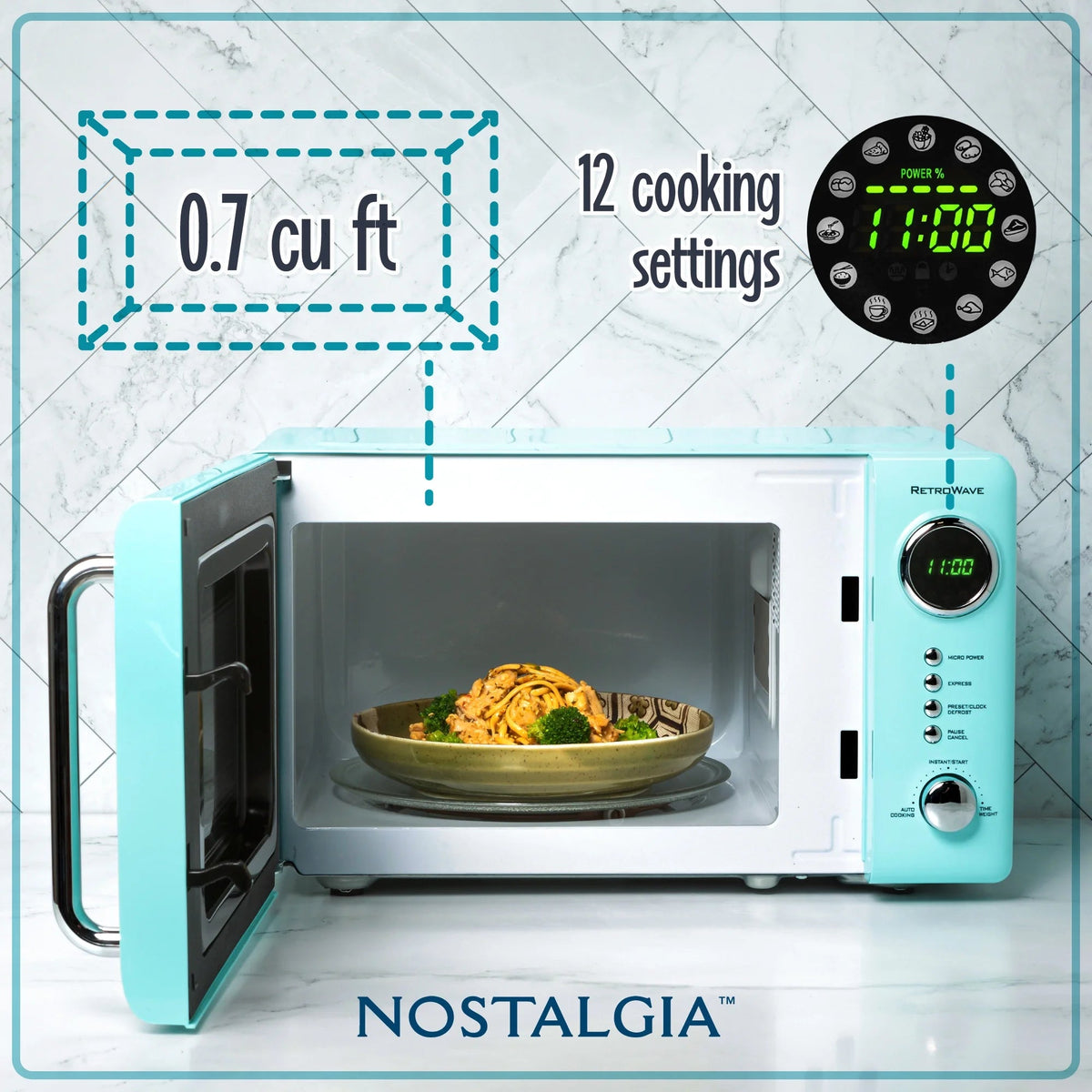 Nostalgia Retro Compact Countertop Microwave Oven 0.7 Cu. Ft. 700-Watts Orange