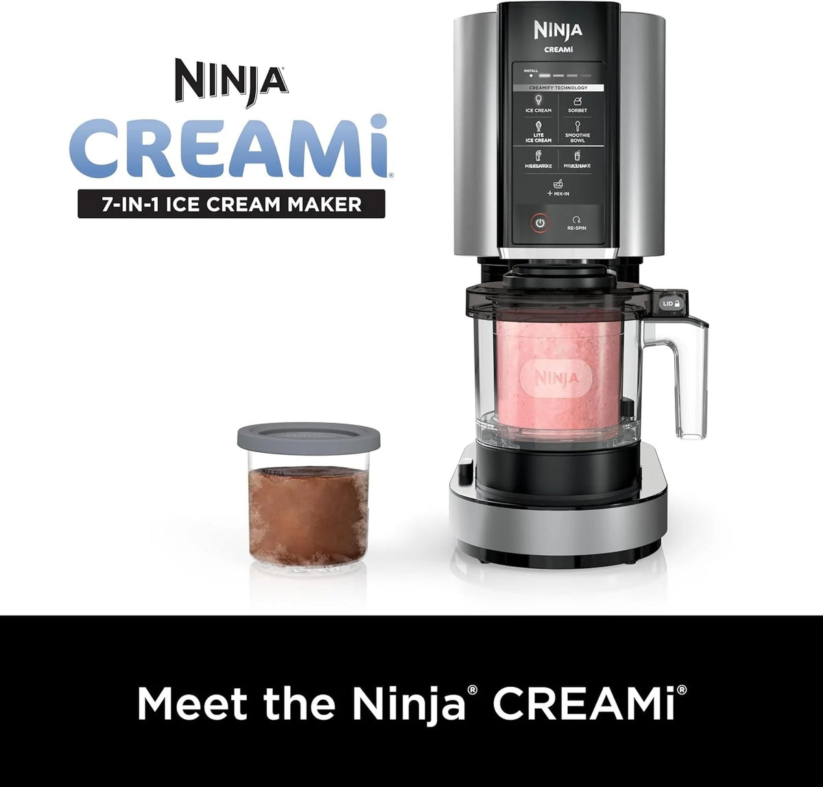 7-in-1 Ice Cream Maker With 2 Pint Containers And Lids - Silver
