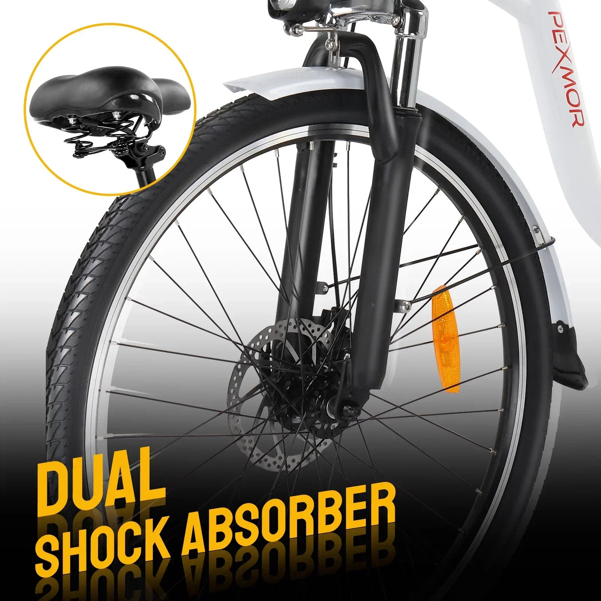PEXMOR Adult Electric Bike 350W Peak 500W 36V 12.5AH 26in Cruiser