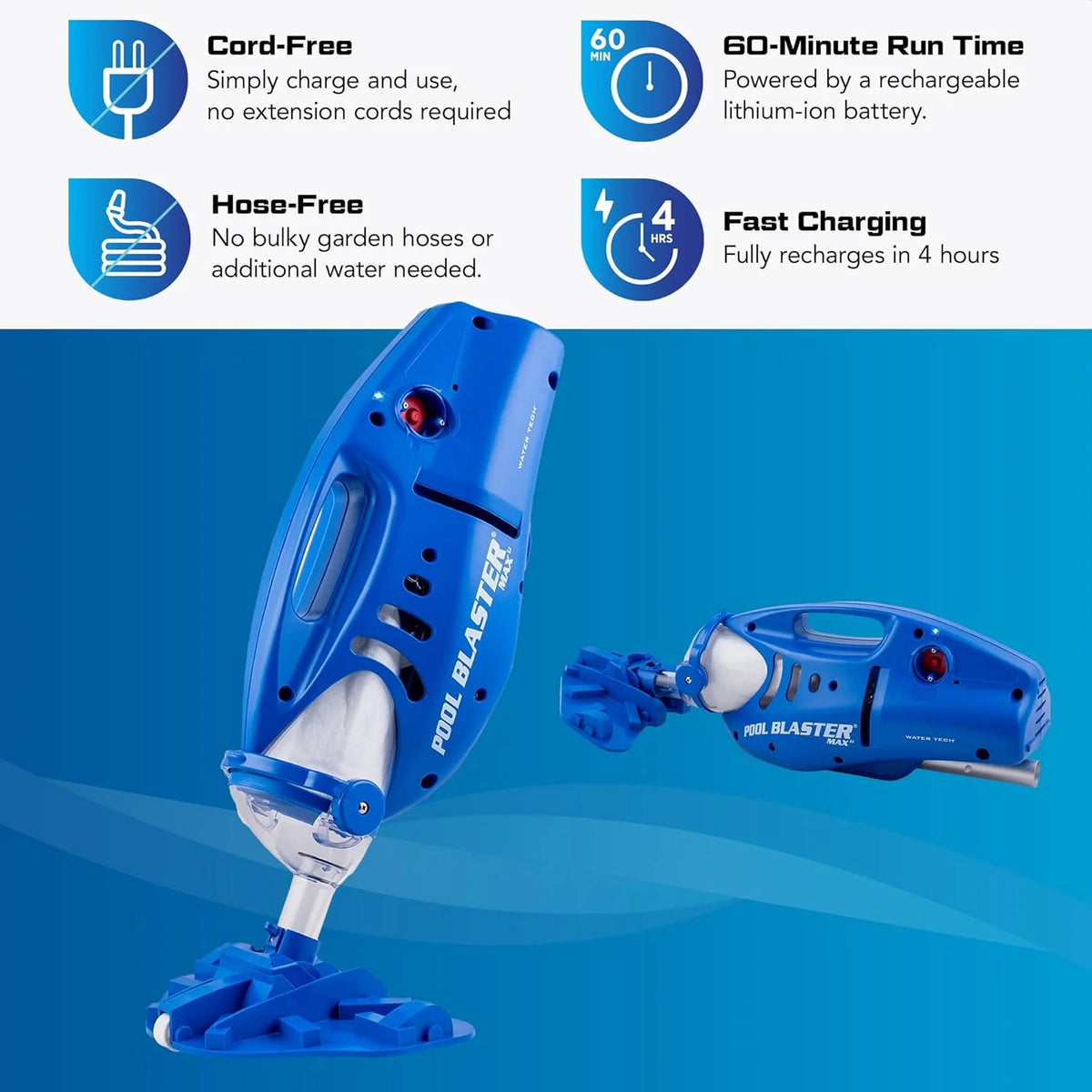 Pool Blaster Handheld Cordless Pool Vacuum, Blue And White - Max 30000ML