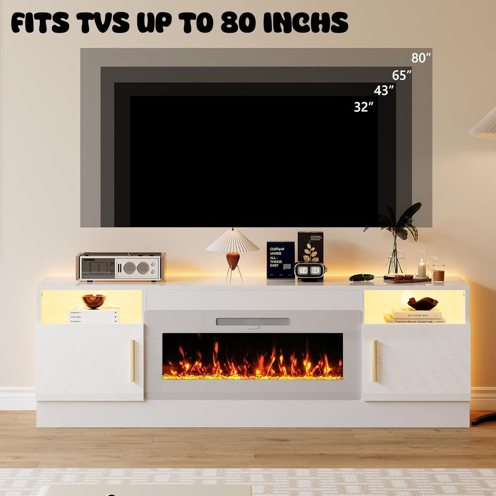 Fireplace TV Stand, 70 inch Media Console With 36 inch Electric Fireplace